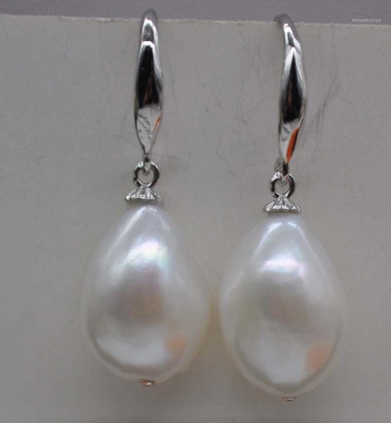 

New Natural Rare white 10-14mm Baroque freshwater irregular pearl Tibetan silver earrings 0031