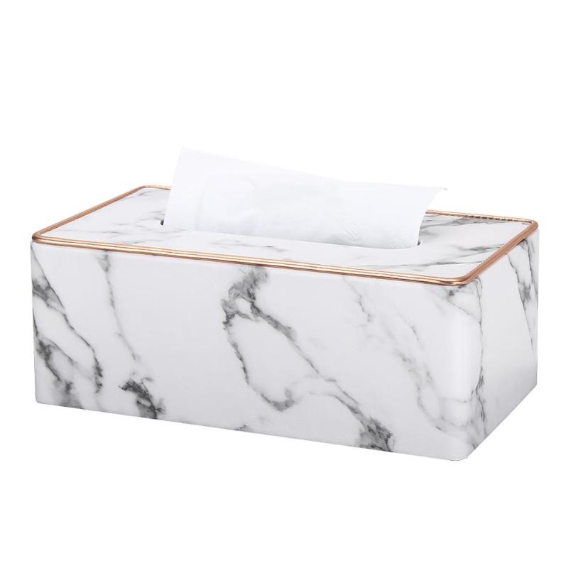 

Marble Golden Rim Tissue Box Desktop Washroom Napkin Towel Holder Office Desk Tissue Protected Case Metal Edge Ice Crack Boxes