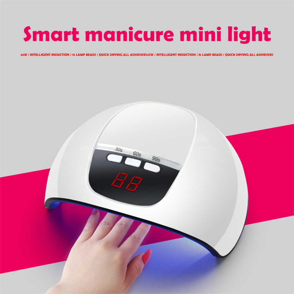 

54W Mini USB Nail Dryer UV LED Lamp Smart Sensor LCD Display For All Gels 30/60/99s Timer Manicure Machine, Pink