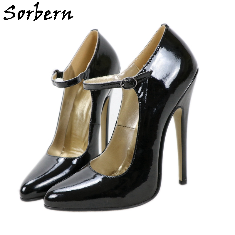

Sorbern 14Cm 16cm Mary Janes Shoe Genuine Leather Women Pump Ladies Pointed Toe High Heel Stilettos Ladyboy Party Custom Color, Black 14cm heel
