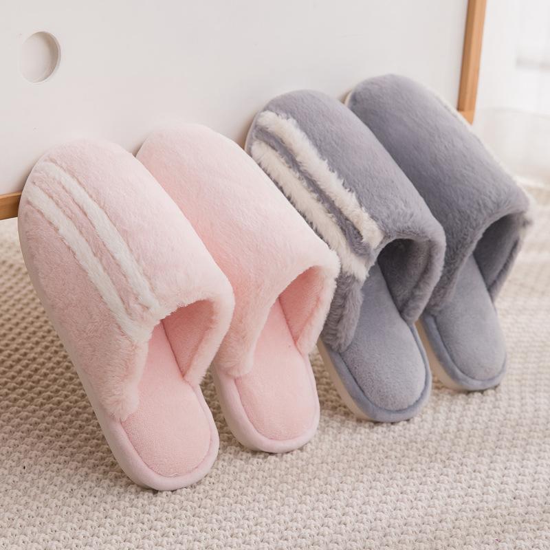 

Winter Home Cotton Slippers Warm Fur Shoes Comfortable Thick Sole Indoor Bedroom House Women Men Ladies Lovers Furry Flat Slides1, Pink
