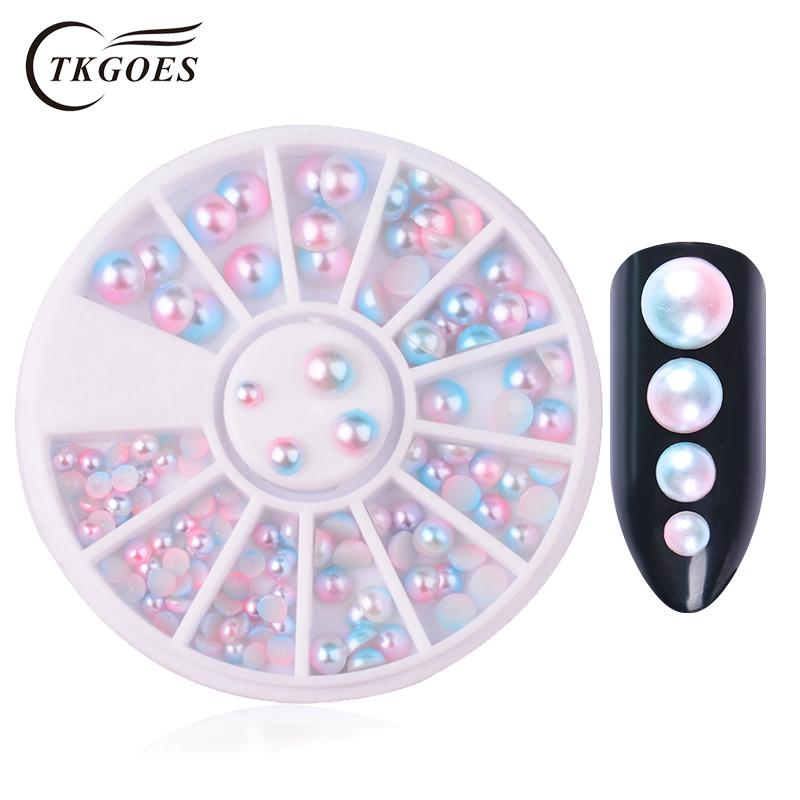 

TKGOES 14 Options Half Round Pearls Mixed Size Nail Pearls for Nail Tips DIY Acrylic Supply Art Rhinestone Decorations