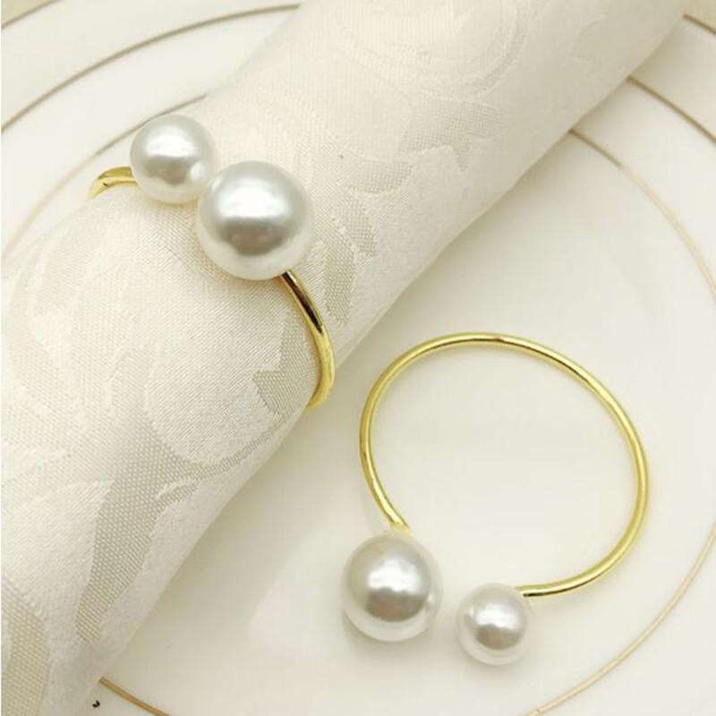

4/8pcs Gold Desktop Decoration Imitation Pearls Napkin Rings For Wedding Party Holiday Dinner Table Napkin Holders