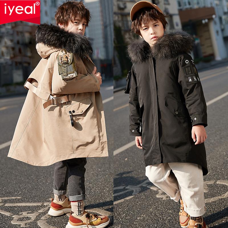 

IYEAL Winter 2020 New Children's Down Jacket Girl Fashion Long Down Coat Natural Raccoon Fur Collar Large Size Kids Boy Outerwer, Black