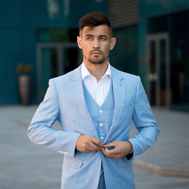 

TIAN QIONG 100% Polyester Sky Blue Suit Men Slim Fit Leisure Business Wedding Dress Suits for Men Terno Masculino Tuxedo 3 Pcs 201106, Khaki