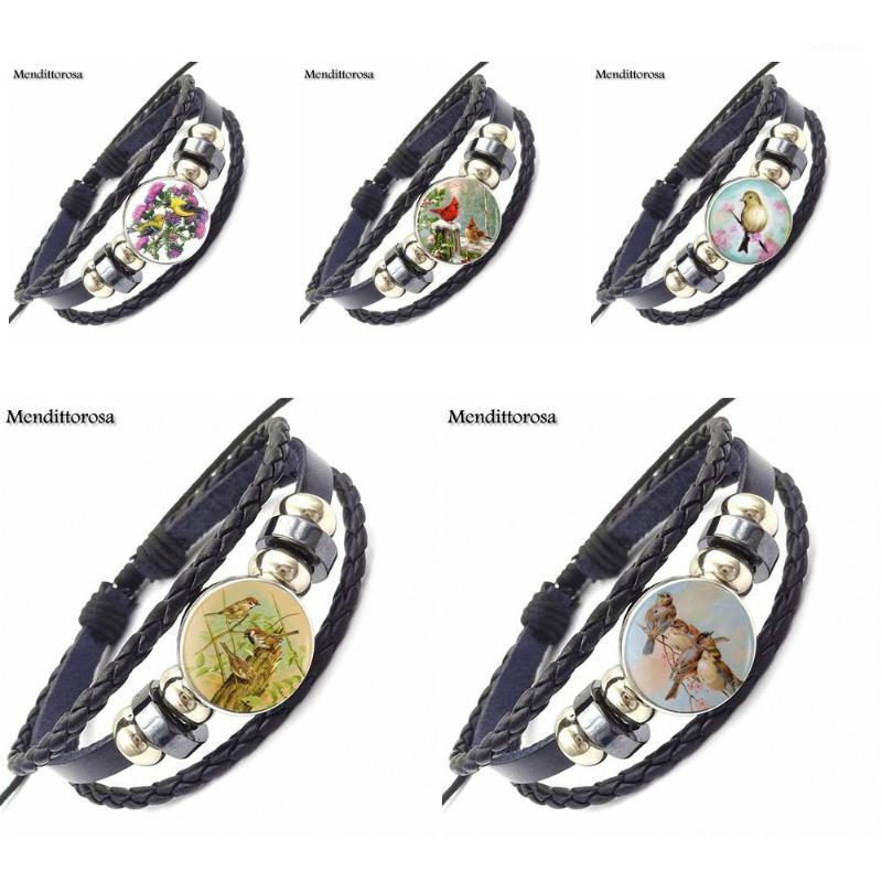 

Three Feathered Friends Songbird Glass Cabochon Black Leather Bracelet Bangle Vintage Handmade Jewelry For Women Choker1