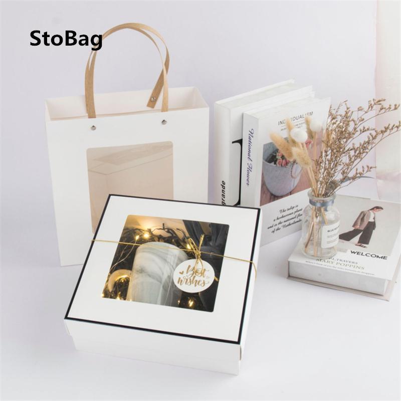 

StoBag 5pcs Wedding Birthday Party DIY Handmade Gift Box Handle Candy New Year Gift Supplies Baby Show Chocolate Packaging1