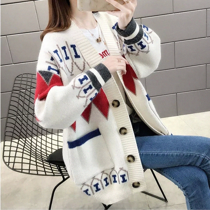 

Cardigan Jacket Women's knitting 2020 spring women's sweater #nw82, White;black