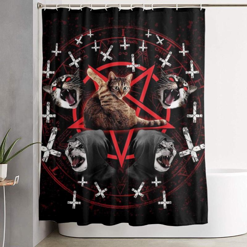 

Satanic Cat Pentagram Death Black Metal Shower Curtain Durable Bathroom Curtains