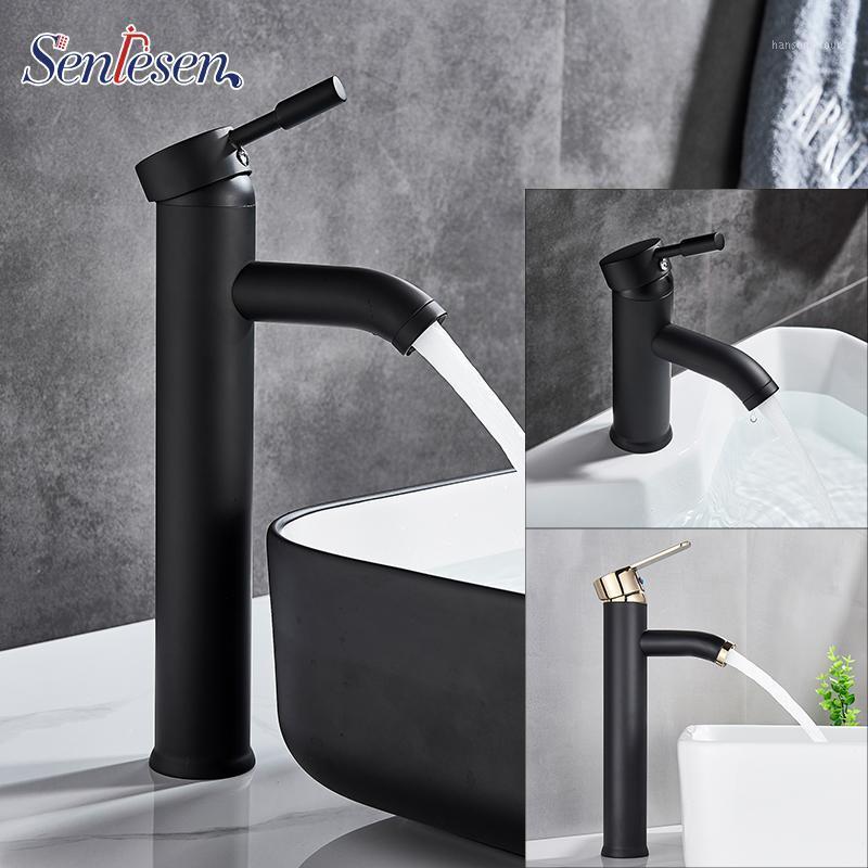 

Senlesen Black Bathroom Basin Faucet Matte Black Deck Mounted stainless steel Mixer Hot and Cold Water Tap1