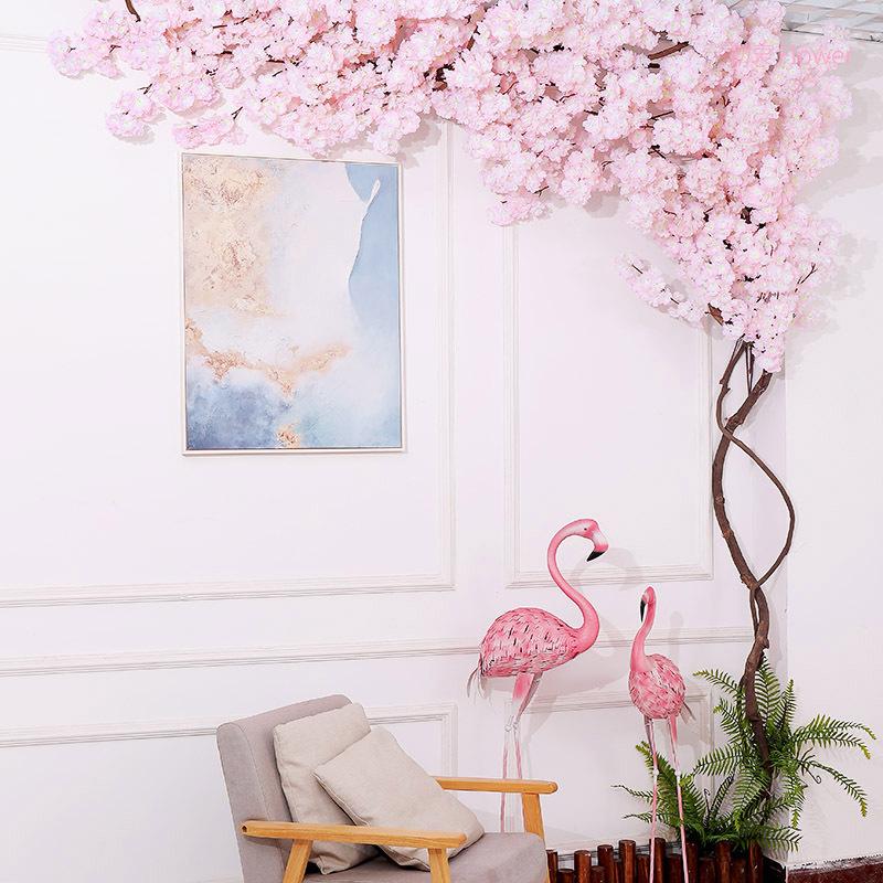 

Artificial Cheery Branch Wedding Fake Cherry Trees Peach Blossom Silk Flower Online Celebrity Indoor Ceiling Decoration Artifici, Milky white 1 installed