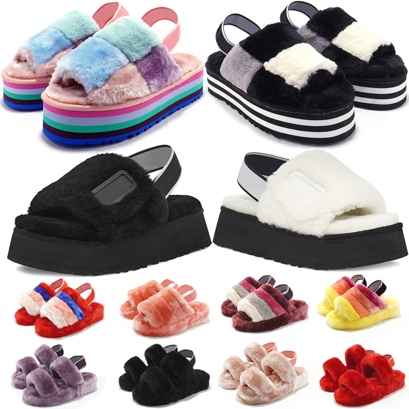 

Fashion Women Men Fluffy Slides 2020 Winter Furry Slippers Blue Yellow Brown Orange Warm Comfortable Fuzzy Girl Flip Flops Size 36-44