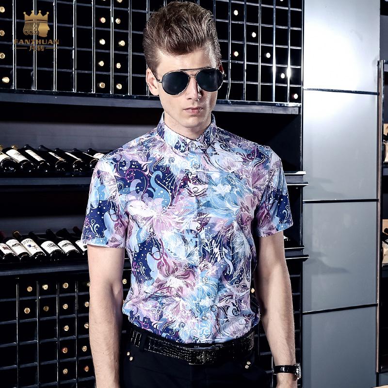 

Fanzhuan Free Shipping New fashion casual 2021 male men's short sleeved summer Slim printed shirt blouse 713045 Wrinkle free, As pic
