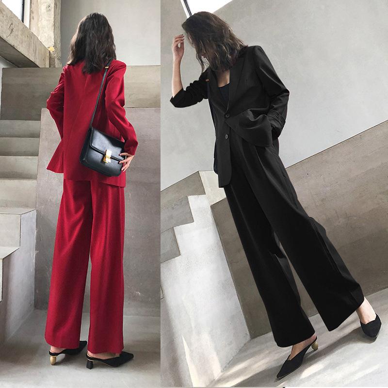 

Spring 2020 large size ladies' fat mm fashion leisure suit straight canister female Y2026 two-piece suit coat, Black