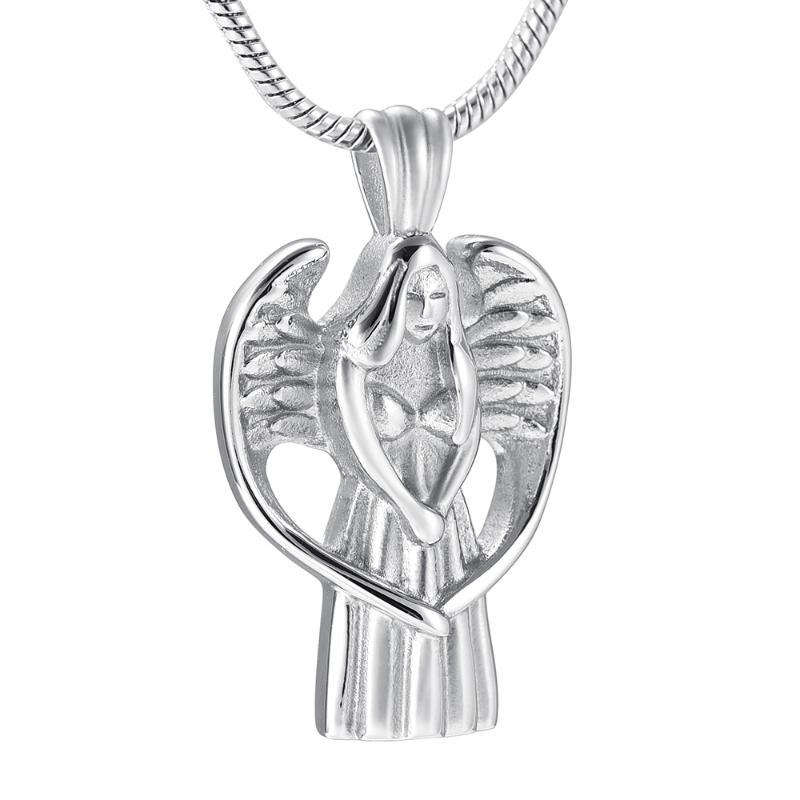 

IJD9900 The Virgin Memorial Urn Jewelry Different Colors Stainless Steel Wing Wrapped Fairy Cremation Pendant Necklace Hold Ash