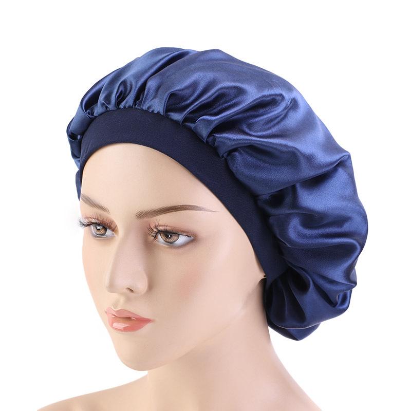 

Satin cap sleep cap color d stretch wide brimmed round imitation silk night pure color chemotherapy, White