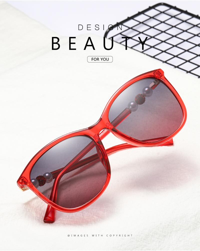 

New European and American large frame retro Polarized Sunglasses Women's fashion pearl Sunglasses colorful mesh red glasses