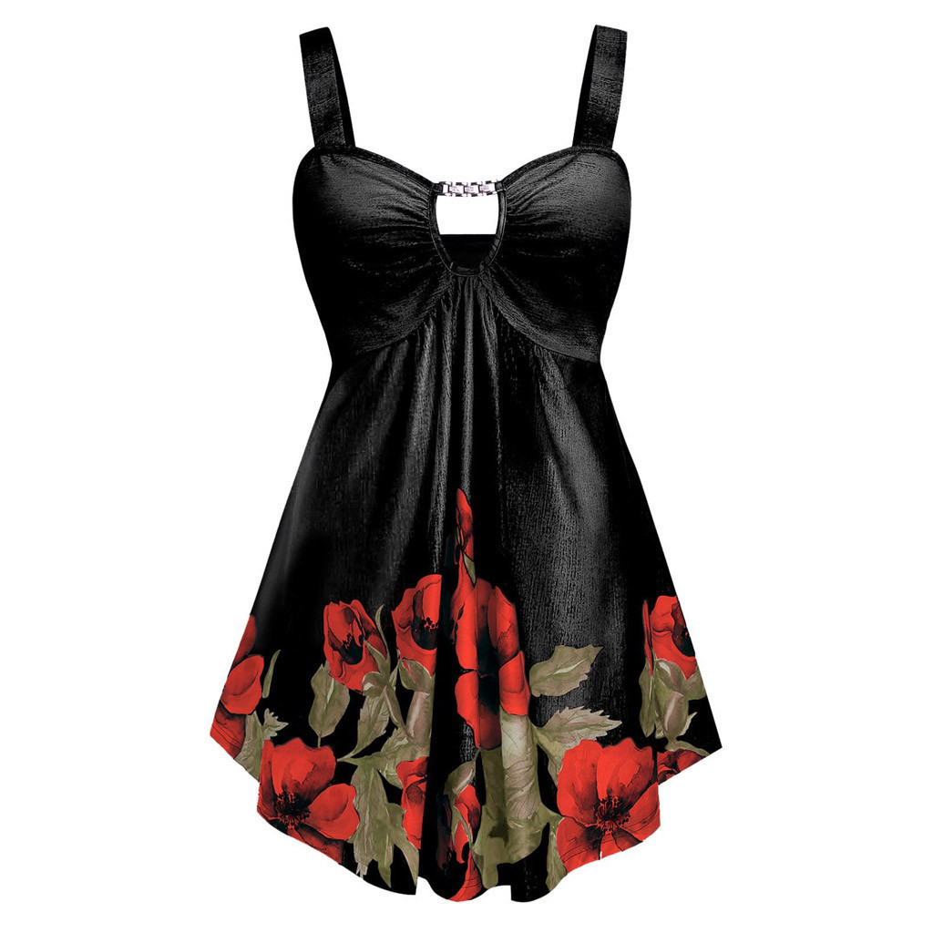 

Women Tops Casual Plus Size Floral Print Cut Out Empire Waist Tank Top Camis Summer Tops Mujer Verano Streetwear Haut Femme LJ200818, Wine