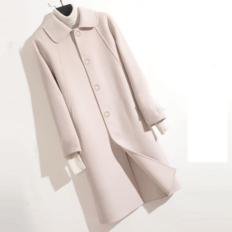 

2021 New Coat Spring Fall Female Fleece Double Single Woollen Womanhood Winter Wool A550 L6U1, Creamy-white.