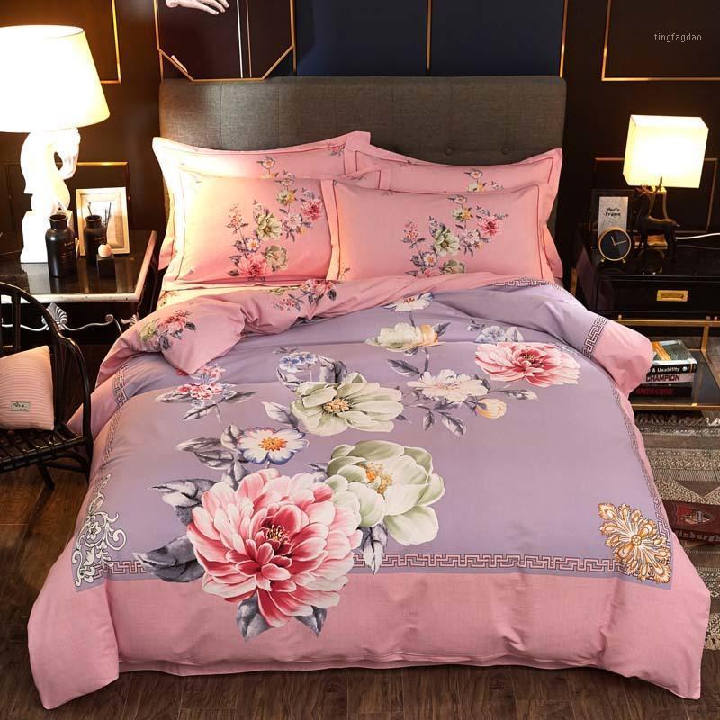 

Chinoiserie Chic Blossom Floral printed Duvet Cover set Vintage style Brushed Cotton Ultra Soft Bedding set Bed sheet Pillowcase1, Color 8