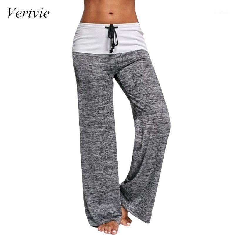 

Vertvie Yoga Pants High Waist Elastic Wide Leg Pants Patchwork Boot Cut Pant Lace Up Fitness Loose Dancing Plus Size Streetwear1, Green