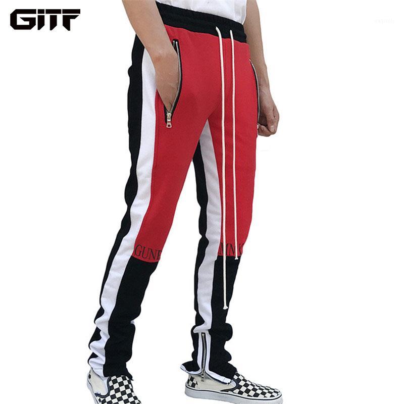 

GITF Breathable Sport Pants Mens Running Pants With Zipper Pockets High Elasticity Training Joggings Fitness For Men1, Red