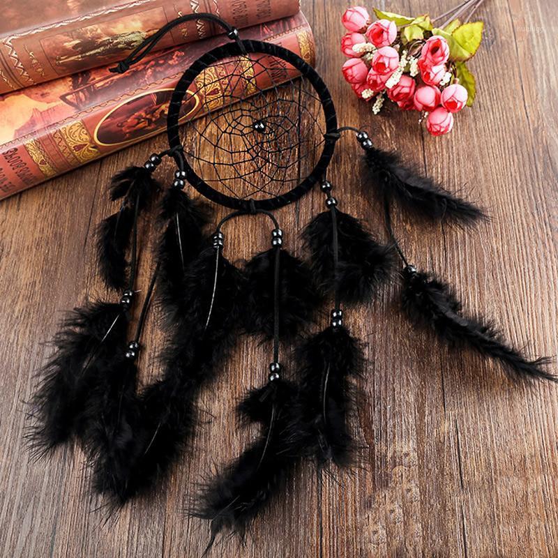 

Handmade Bead Dream Catcher Wind Chimes Feather Pendant Black Blue White Dreamcatcher Creative Car Hanging Decoration1