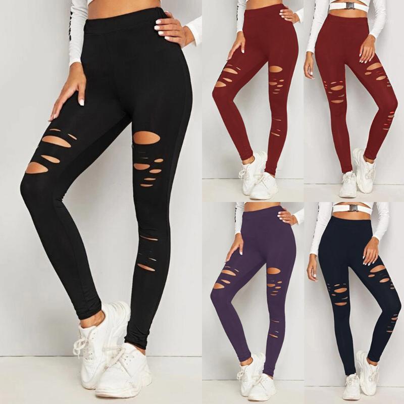 

Sexy Women High Waist Yoga Pants Hole Solid Color Trousers Sport Leggings Fitness Elastic Seamless Female Push Up Gym Pants1, Black