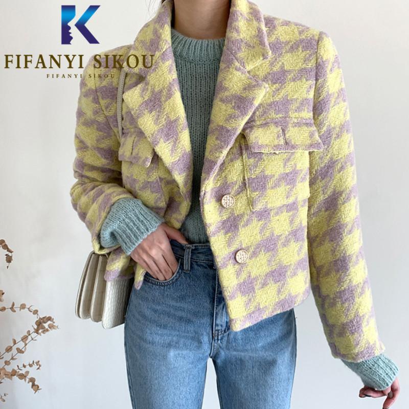 

Women's Suits & Blazers Yellow Plaid Blazer Jacket Women Autumn Winter Thick Warm Fashion Single Breasted Lapel Suit Ladies Casual Coat, Blue