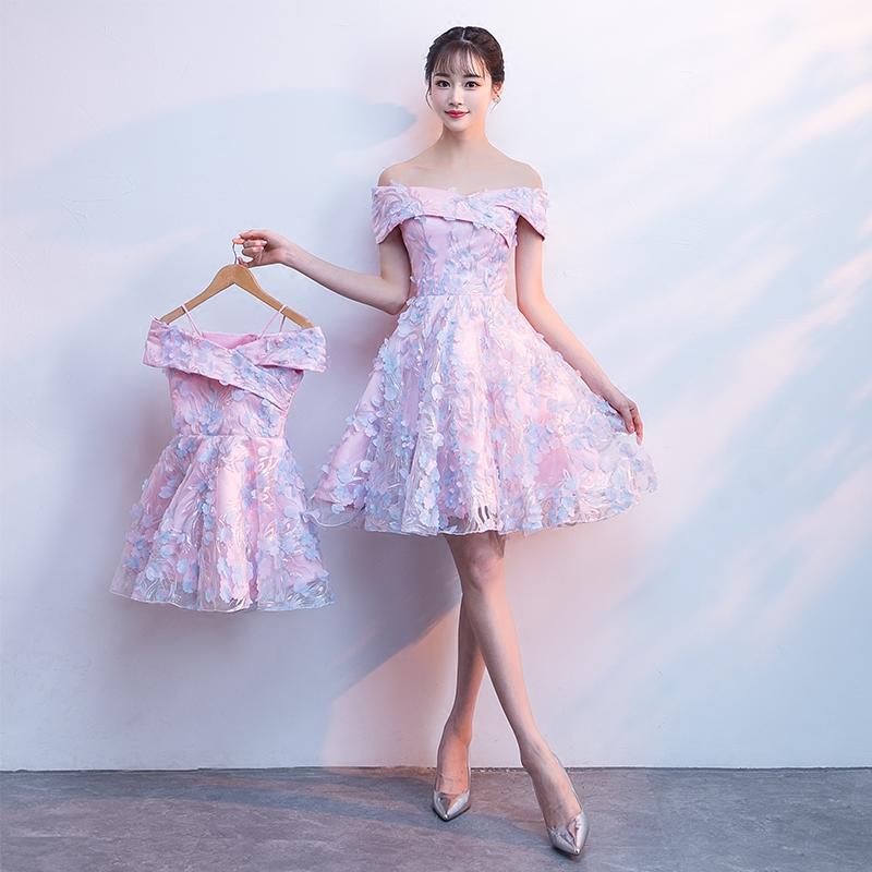 

Mother Daughter Wedding Dress Ball Gown Off Shoulder Short Bridesmaid Birthday Party Princess Mom and Daughter Dress Clothes