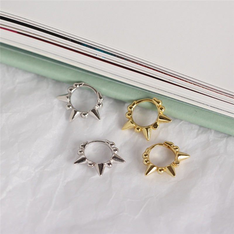 

Februaryfrost Brand Designer 100% 925 Sterling Silver Beads and Rivets Small Stud Earrings for Women Punk Style Earrings Fashion Designer