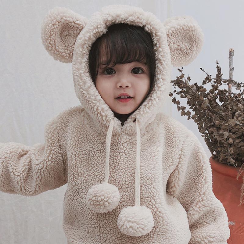 

New autumn and winter baby coat boys and girls cotton hooded jacket casual children's clothing lamb hair children's sportswear, Beige