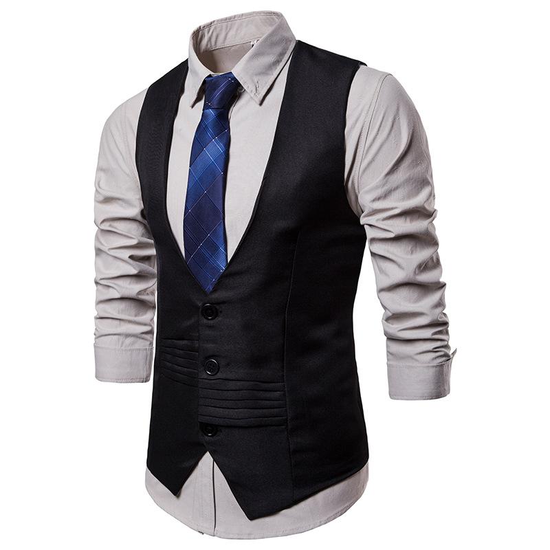 

Brand Men White Waistcoat Casual Suit Vest Slim Fit Sleeveless Wedding Vintage Tweed Fashion Gilet Korea Plus Size, Black