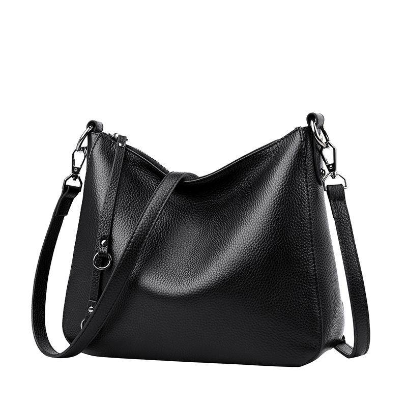 

2020 new women's Baotou leather shoulder bag simple fashion leather ladies bag portable messenger tote, Black