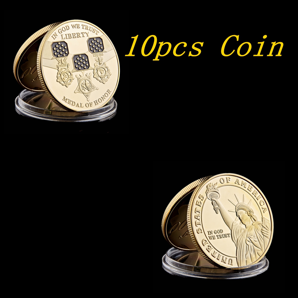 10pcs Craft Unites States Of America In God We Trust 24k Gold Plated Medal Honor Liberty Symbol Challenge Coins-image-592661232
