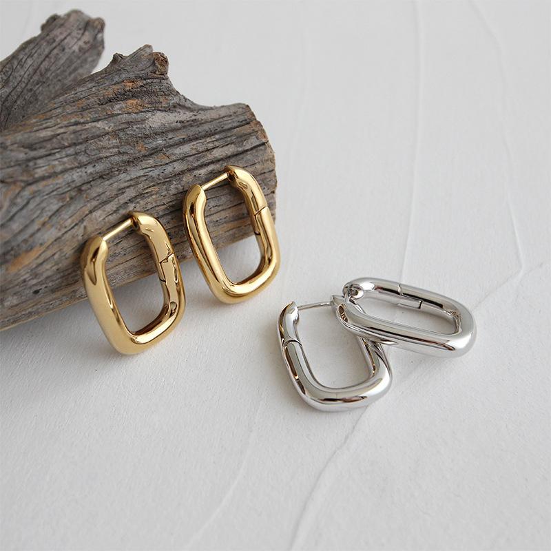 

Hoop & Huggie EB050 Fancy U Shaped Huggies Earrings 18K Gold Filled 925 Sterling Silver Square Ellipse Daily Jewelry