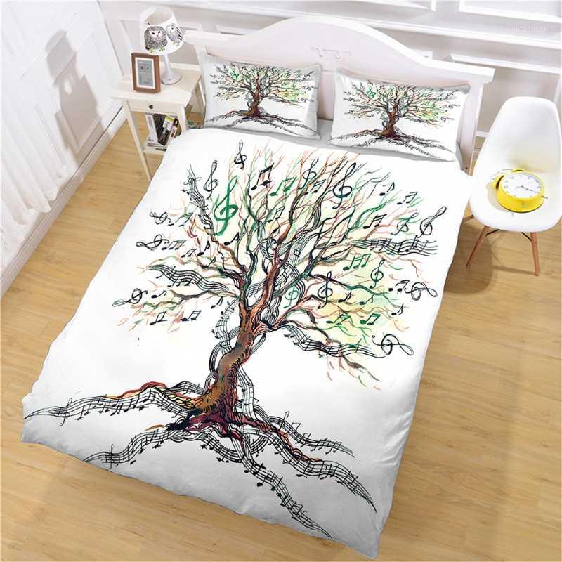 

Duvet Cover Set, Musical Tree Clef Nature Illustration Leaves Creative Design,Decorative 3 Piece Bedding Set with 2 Pillow Shams1, As pic