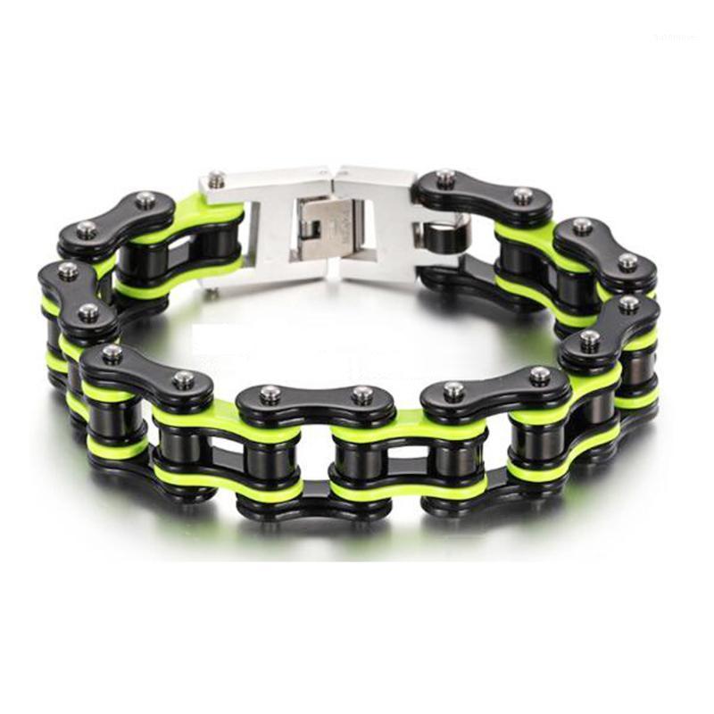 

16mm Motor Bicycle Biker Bracelet Black Green Orange Blue Silver Color Stainless Steel Men's Bike Chain Bracelet Bangle Jewelry1