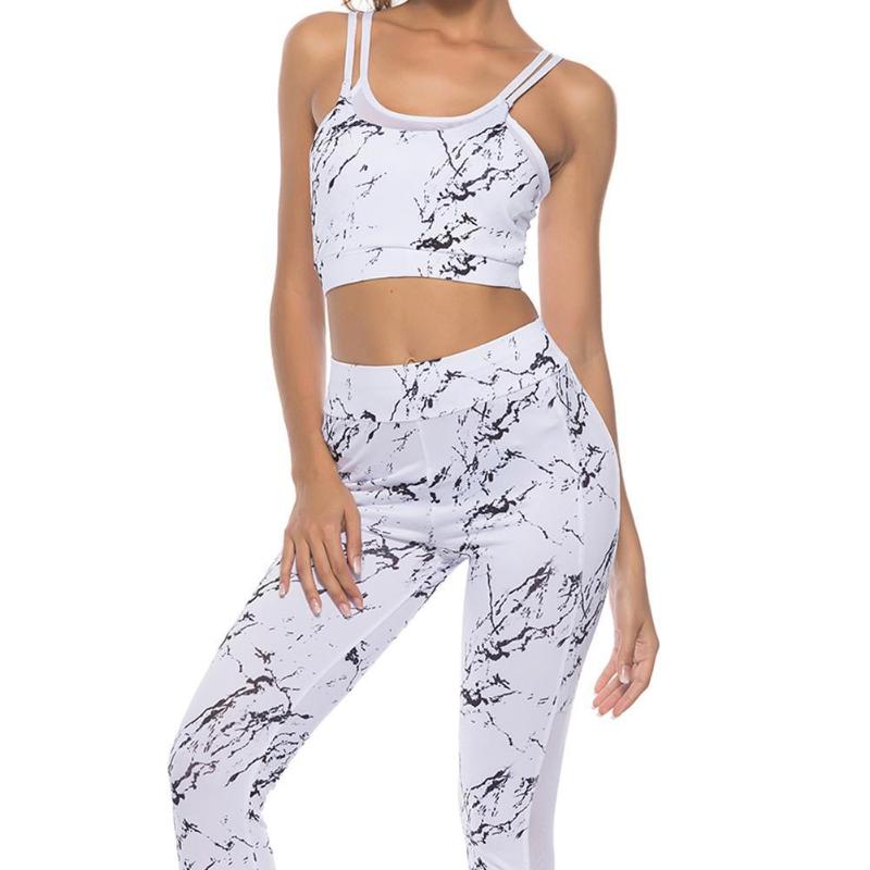 

Elastic Sports Suit Women Yoga Bra+Yoga Pants Fitness Yoga Set Print Workout Gym Slimming Patchwork Sportswear Running Clothes, As pic