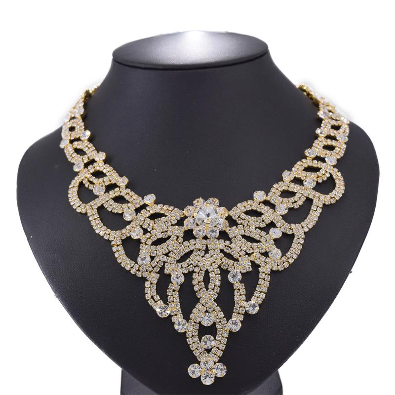 

gold color Big size Rhinestone Crystal Bridal Jewelry Necklaces Wedding Engagement women