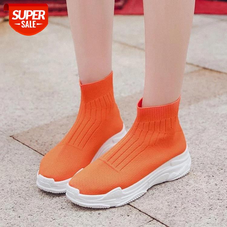 

Stretch socks shoes female 2019 autumn new wild casual sports shoes high to help net red thick sole women's booties #eu1a