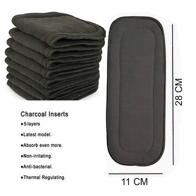 

10pcs Newborn Bamboo Charcoal Absorbents Inserts 11x28CM Reusable Liners For Pocket Cloth Diapers 5-layers Black Charcoal Liner 201117, Clear