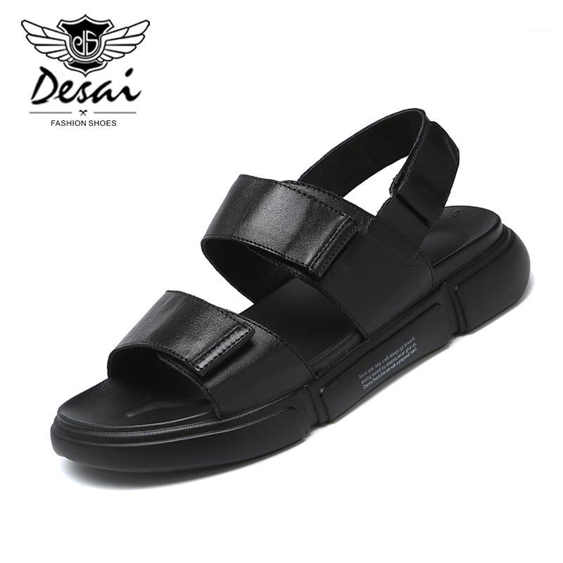 

2020 Men's Summer Frst Layer Leather Sandals Fashion Black Genuine Leather Sandals Outdoor Beach Shoes Men Breathable Slippers1
