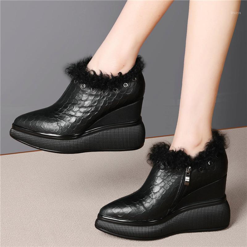 

2020 Tennis Shoes Women Genuine Leather Platform Wedges High Heel Party Pumps Female Fashion Sneakers Punk Trainers Casual Shoes1, Black