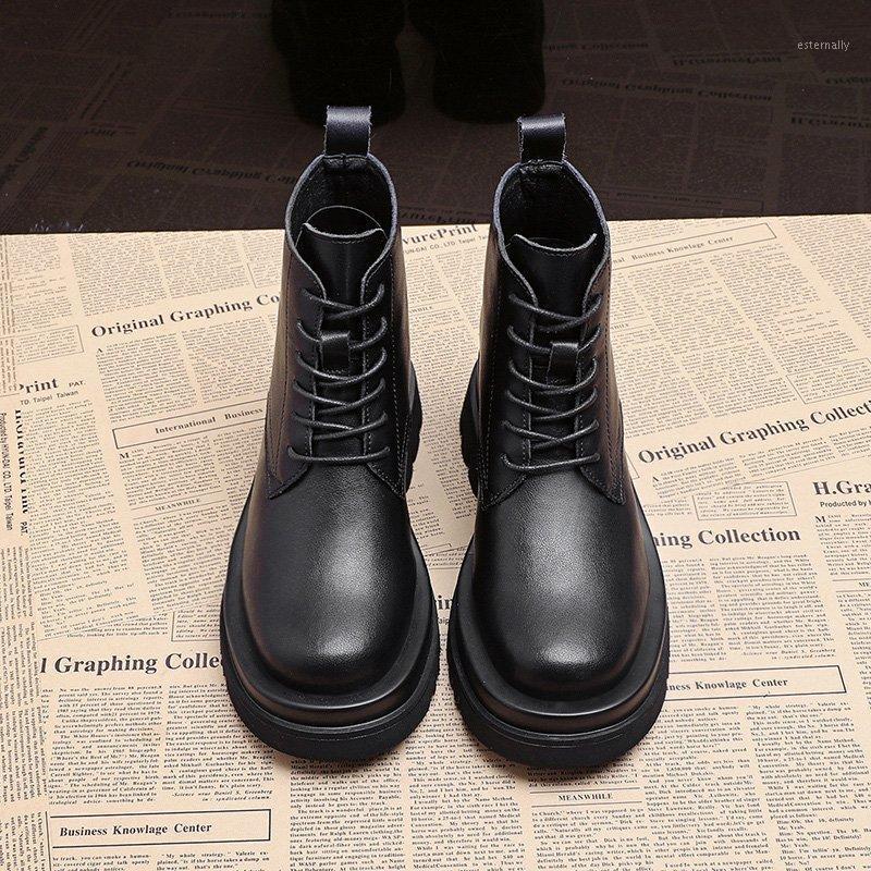 

Women Boots Ankle 2021 Fashion PU Leather High Platform Short Boots Gothic Shoes Autumn Women Front Lace Up Black Combat1, Beige