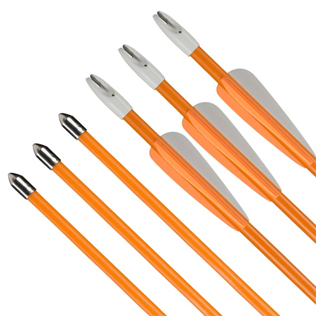 

Cheap price hunting archrey fiberglass bow arrows 2 orange 1 white vanes shooting archery arrows for Children targer shooting