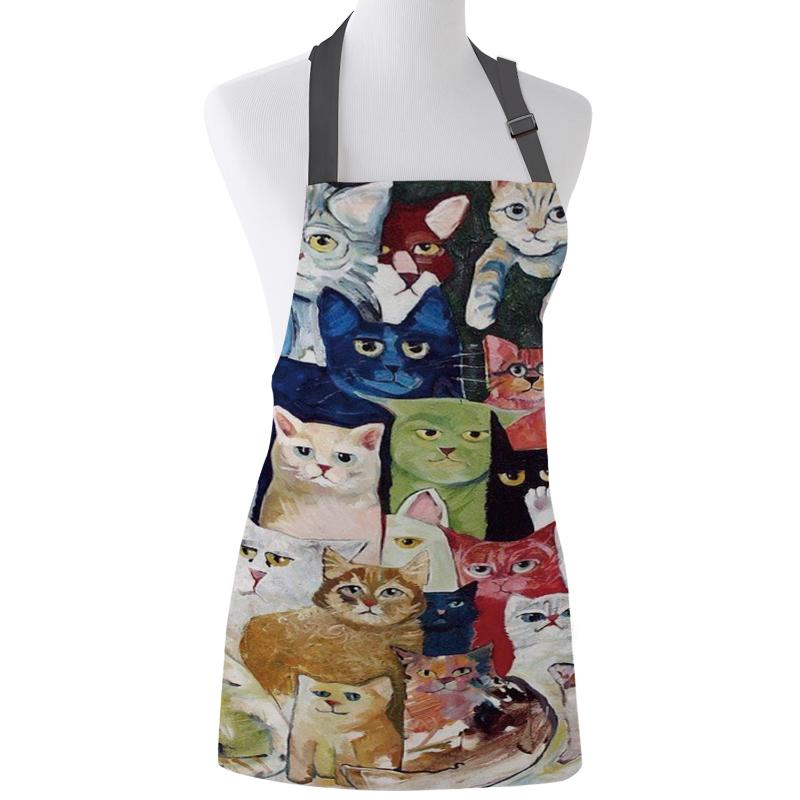 

Group Of Cats Kitchen Aprons BBQ Bib Apron for Cooking Baking Restaurant Pinafore Home Christmas Decorations