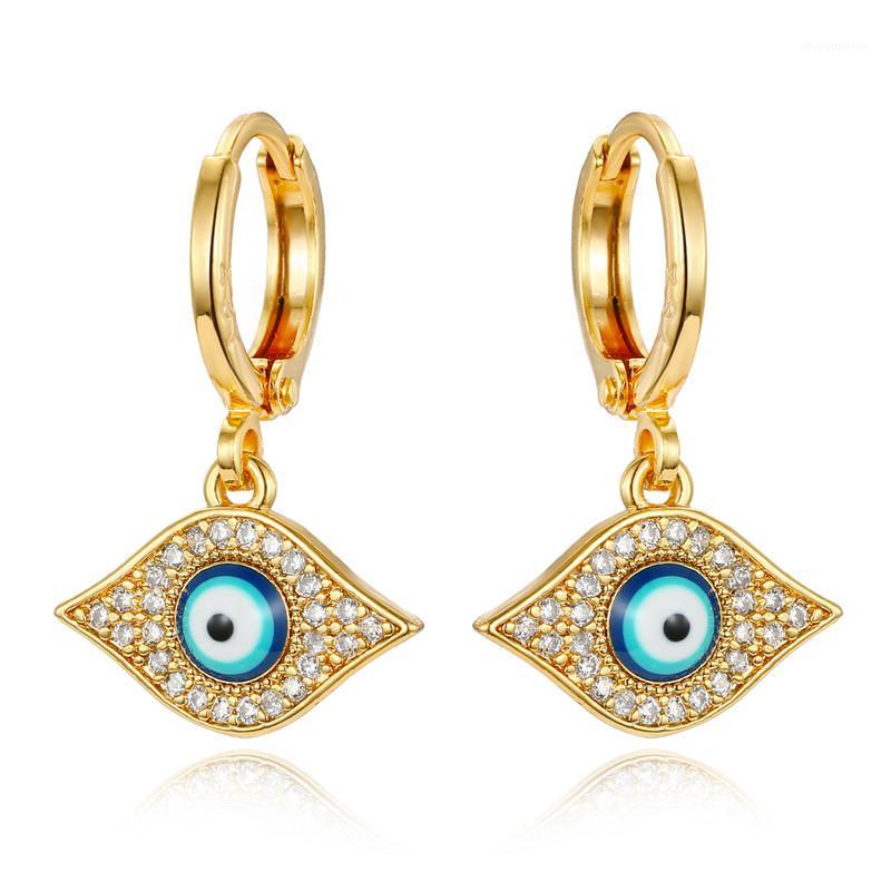 

1Pair Micro-inlay Zircon Turkish Evil Eye Hoop Earrings For Women Glitter Gold Color Crystal Circle Small Earring Turkey Jewelry1