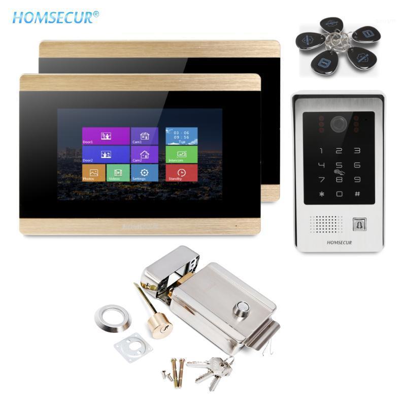 

HOMSECUR 7"Video Door Intercom System Waterproof Camera with Password Keypad RFID Unlock Fail Secure Rim Lock with Keys Included1