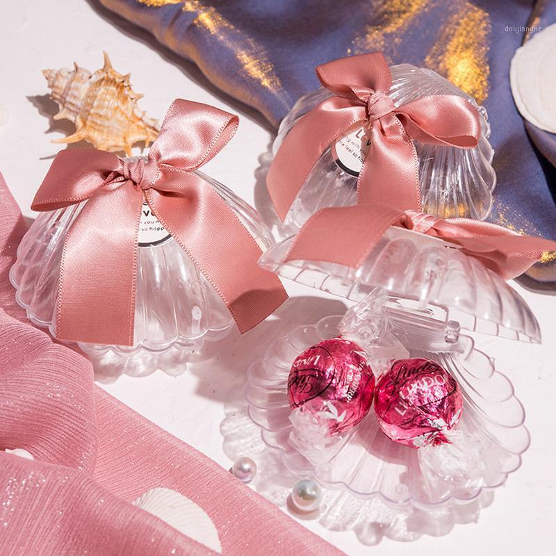 

8pcs Shells Shape Candy Box With Ribbon Wedding Favor Gift Box Baby Shower Party Chocolate Packaging Ring Boxes Wedding Decor1